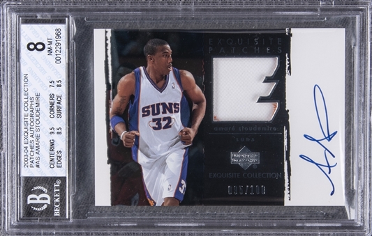 2003-04 UD "Exquisite Collection" Patches Autographs #AS Amare Stoudamire Signed Game Used Patch Card (#095/100) – BGS NM-MT 8/BGS 10
